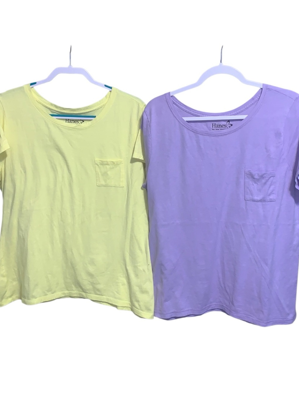 Hanes Short Sleeve Pocket Tees in Yellow & Lavender Pack of 2